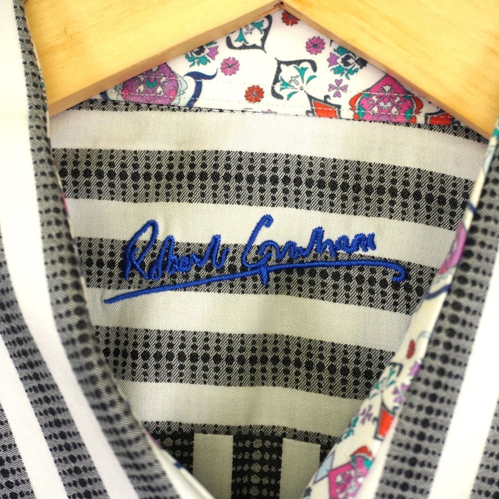 Robert Graham Button Up Shirt Mens XL Black White Striped Contrast Cuff Link - Picture 5 of 14